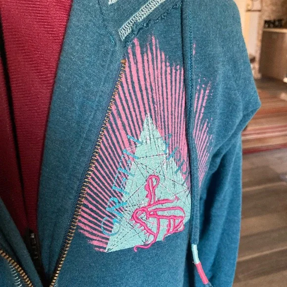 Green Apple Organic Blue Hoodie with Pink Accents - Picture 2 of 7